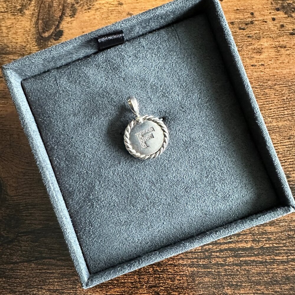 David Yurman Initial F Charm Pendant w/ Pavé White Diamonds - FREE SHIPPING